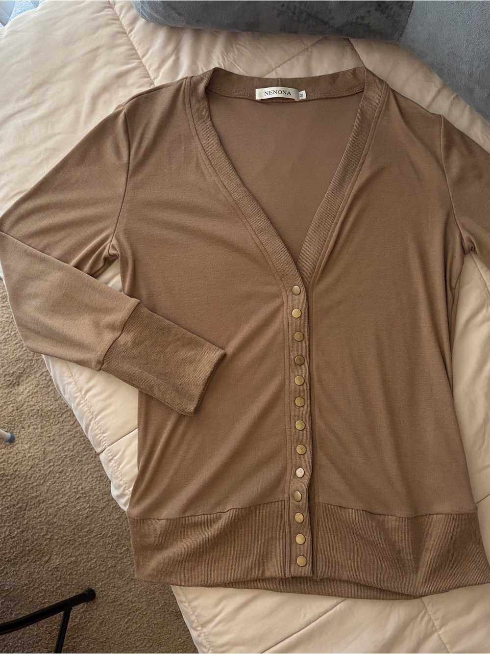 Nenona Camel Button-Front Lightweight Cardigan